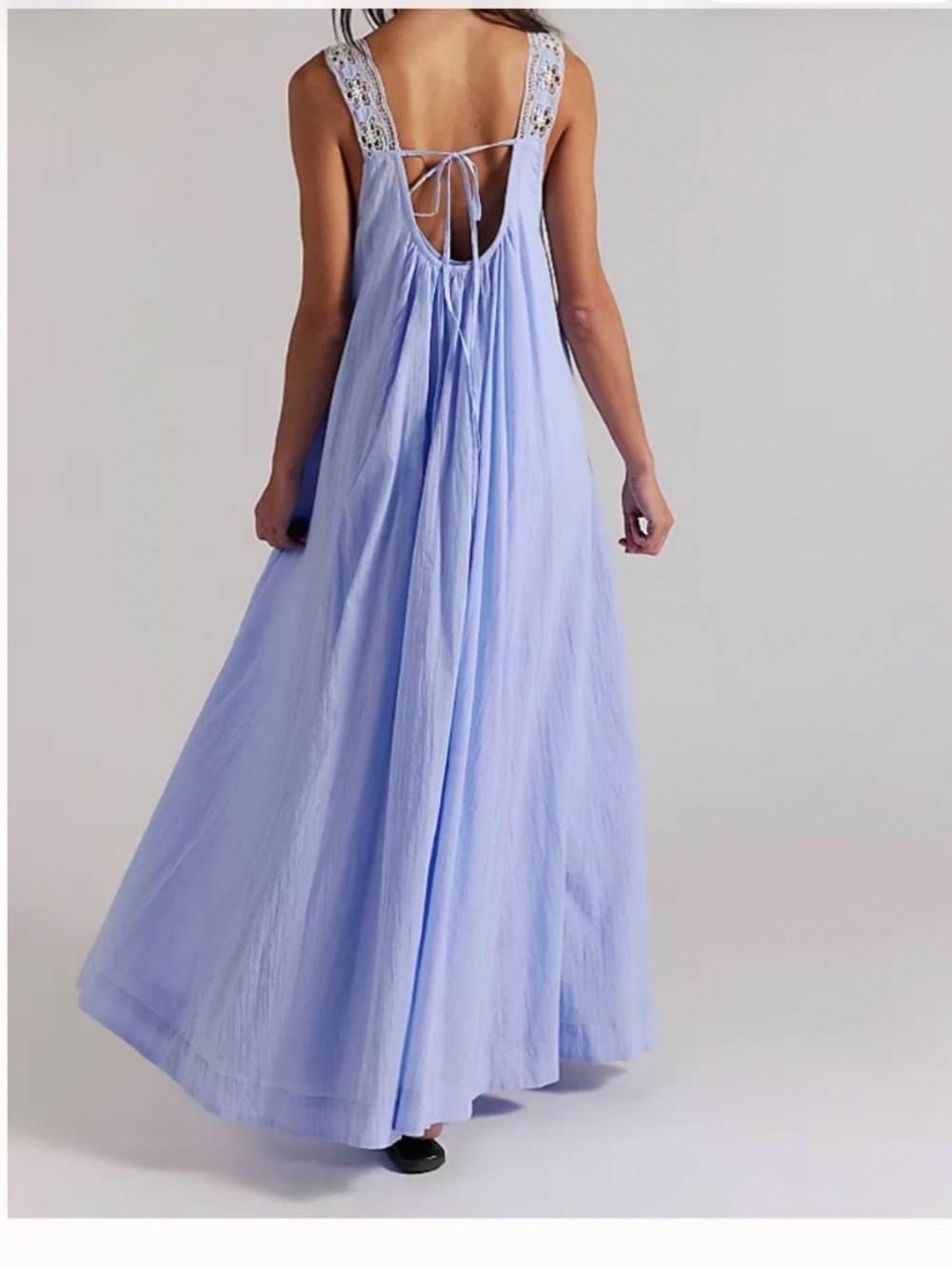 Free People To The Moon Maxi Dress in Poplin Blue Sz XL EUC $168R - Picture 2 of 11
